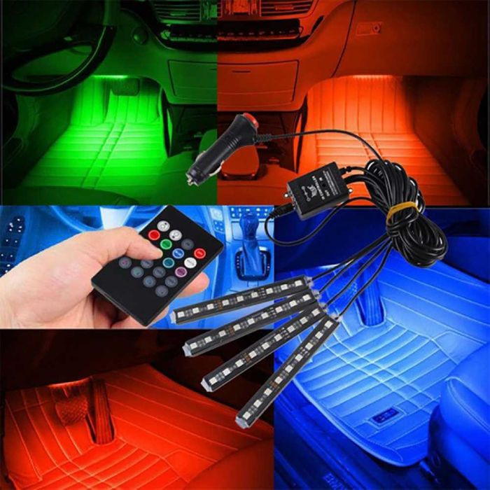 Lumini ambientale auto Kit interior 9 LED RGB cu telecomanda, Universal,  AutoLux | Okazii.ro