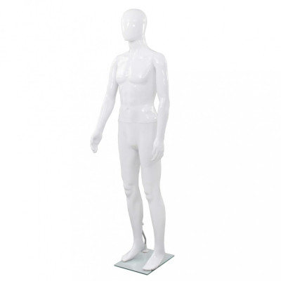 vidaXL Corp manechin masculin, cu suport din sticlă, alb lucios 185 cm foto