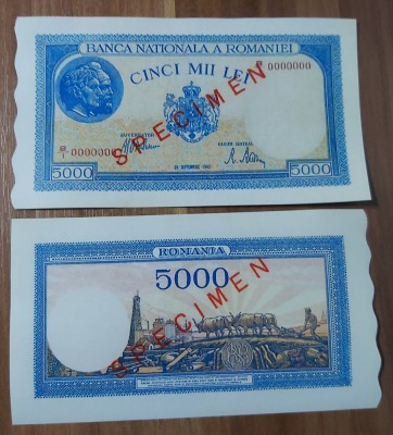 REPRODUCERE bancnota specimen 1943-5000_lei_ Romania foto