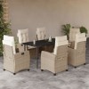 VidaXL Set de masă pentru grădină, 7 piese, cu perne, bej, poliratan