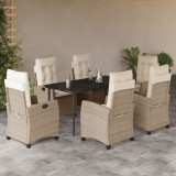 VidaXL Set de masă pentru grădină, 7 piese, cu perne, bej, poliratan
