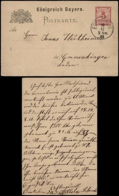 Germany Bavaria 1883 Old postcard stationery Edenkoben to Emmendingen D.986 foto