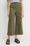 Weekend Max Mara pantaloni de bumbac femei, culoarea verde, lat, high waist, 2515131081600