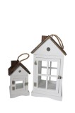Cumpara ieftin Set 2 felinare lemn alb maro 16,5 x 14,5 x 26,5, 25 x 23,5 x 46 cm