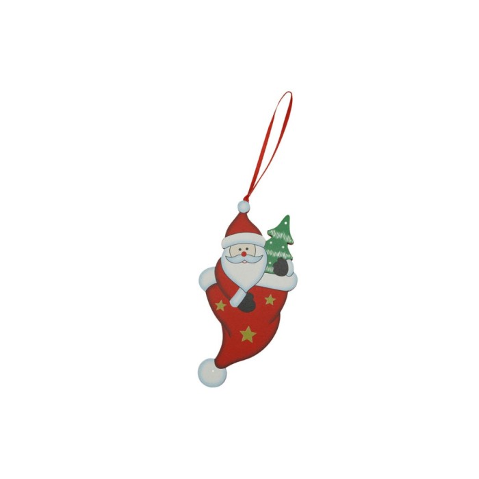 Ornament de brad mos craciun in caciula, flippy, rosu, lemn, 14 cm