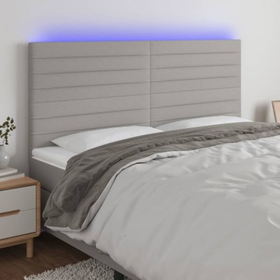 vidaXL Tăblie de pat cu LED, gri deschis, 160x5x118/128 cm, textil 3122570 foto
