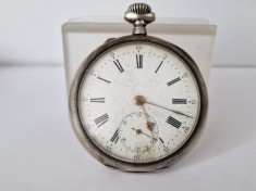 Ceas de buzunar din Argint -Cadran Alb cu Cifre Romane-Mecanic.