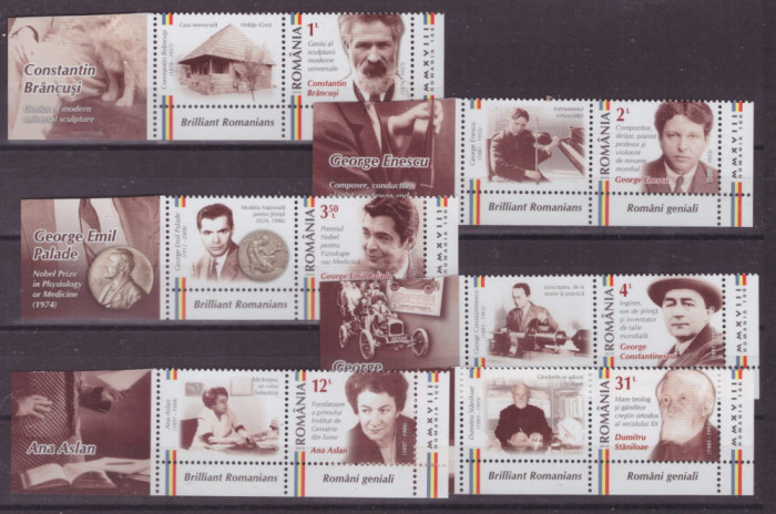 ROMANIA 2016-Lp 2097a-Romani geniali-Serie de 6 timbre cu vinieta MNH
