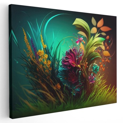 Tablou pictura digitala plante flori verde 1673 Tablou canvas pe panza CU RAMA 80x120 cm foto