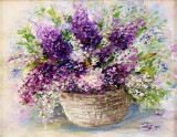 Tablou canvas Flori, liliac, mov, pictura, buchet, 60 x 40 cm