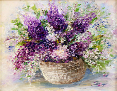 Tablou canvas Flori, liliac, mov, pictura, buchet, 45 x 30 cm foto