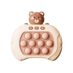 Joc electronic educativ pentru copii, Pop It Maxlife MXPS-100, 4 functii interactive, lumini si sunete, model Ursulet Alb-Maro , jucarie portabila pen