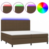 Cumpara ieftin Pat cu arcuri, saltea si LED, maro inchis, 200x200 cm, textil