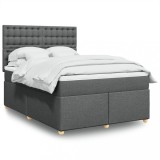 VidaXL Pat box spring cu saltea, gri &icirc;nchis, 140x190 cm, textil