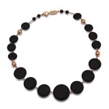 Colier Argint 925 placat aur roz, agat negru satinat, reglabil 45-50cm, Timeless, Made in Italy. Cutie cadou