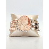 Brățară Noble din perle roz, cuarț fumuriu și camee