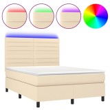 Cumpara ieftin Pat cu arcuri, saltea si LED, crem, 140x190 cm, textil