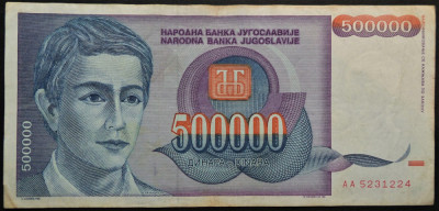 Bancnota 500000 DINARI / DINARA - YUGOSLAVIA, anul 1993 * cod 313 foto