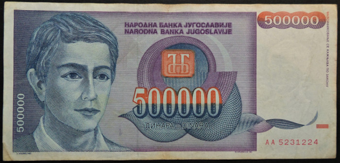 Bancnota 500000 DINARI / DINARA - YUGOSLAVIA, anul 1993 * cod 313