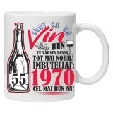 Cana alba personalizata "Un Vin Bun 1970-55", INOVATIX&reg;️. 330ml