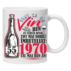 Cana alba personalizata &quot;Un Vin Bun 1970-55&quot;, INOVATIX&reg;️. 330ml
