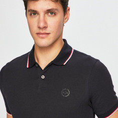 Armani Exchange Polo de bumbac culoarea albastru marin, material neted