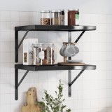 vidaXL Rafturi Perete Negre 50x40x3 cm, Oțel Inoxidabil, Set 2 Bucăți, Raft Suspendat, Rafturi de Perete Multifuncționale