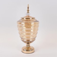 Bomboniera din sticla si metal Golden 12 x 42 cm