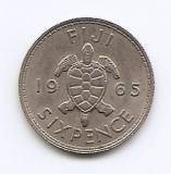 Fiji 6 Pence 1965 - Elizabeth II, Cupru-nichel, B11, 19.5 mm KM-19 (2), Australia si Oceania