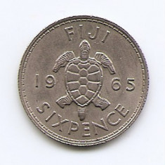 Fiji 6 Pence 1965 - Elizabeth II, Cupru-nichel, B11, 19.5 mm KM-19 (2)