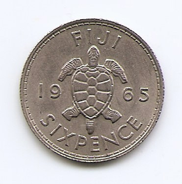 Fiji 6 Pence 1965 - Elizabeth II, Cupru-nichel, B11, 19.5 mm KM-19 (2) foto