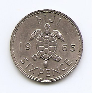 Fiji 6 Pence 1965 - Elizabeth II, Cupru-nichel, B11, 19.5 mm KM-19 (2)