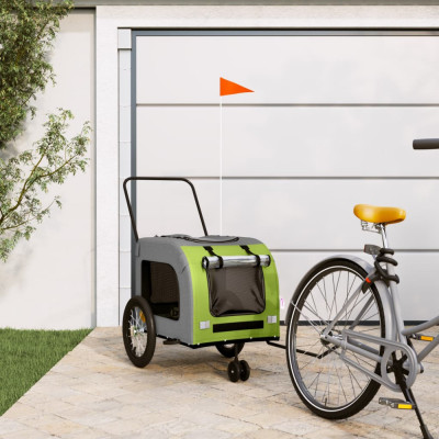 vidaXL Remorcă bicicletă animale companie verde/gri textil oxford/fier foto