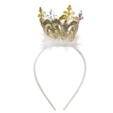 Bentita model Coronita cu puf alb, Aurie cu glitter, ATU-087991, Oem