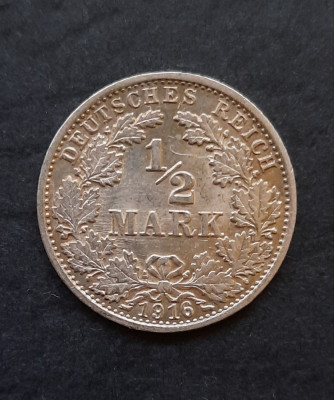 Moneda de argint - 1/2 Mark &amp;quot;Wilhelm II&amp;quot; 1916, litera G - Germania - B 2162 foto