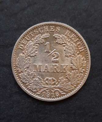 Moneda de argint - 1/2 Mark &amp;quot;Wilhelm II&amp;quot; 1916, litera G - Germania - B 2162 foto