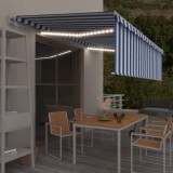 Copertina retractabila stor&amp;LED&amp;senzor vant, albastru/alb, 5x3m GartenMobel Dekor, vidaXL