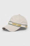 Tommy Jeans șapcă de baseball din bumbac culoarea bej, cu imprimeu