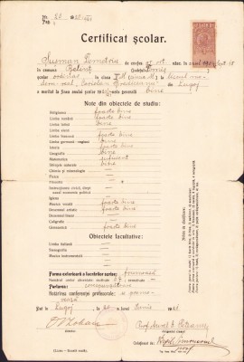 HST A938 Certificat școlar 1921 Lugoj foto