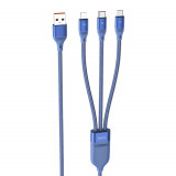 Cumpara ieftin Cablu de Date 3in1 USB-A la Lightning, Type-C, Micro-USB 66W, 6A, 1.2m Hoco Ultra (U104) Albastru