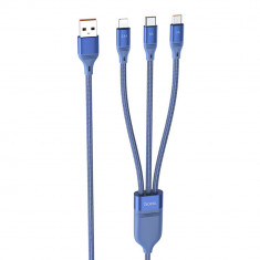 Cablu de Date 3in1 USB-A la Lightning, Type-C, Micro-USB 66W, 6A, 1.2m Hoco Ultra (U104) Albastru