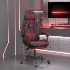 Scaun de gaming cu suport picioare, negru/rosu vin, piele eco GartenMobel Dekor foto