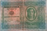 CY - "100 kronen coroane 1912 Austria Ungaria" tiparita in Germania / scrie si in romana / pliu median vertical