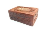 Cutie bijuterii din lemn de nuc sculptata modele frola intarsii os INDIA 15 x 10 x 6 cm
