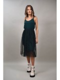 Rochie Dama Seraph Verde, Bretele Subtiri, Talie Unica (S-L), Viscoza &amp; Poliester, Eleganta, Combinata Negru/Verde