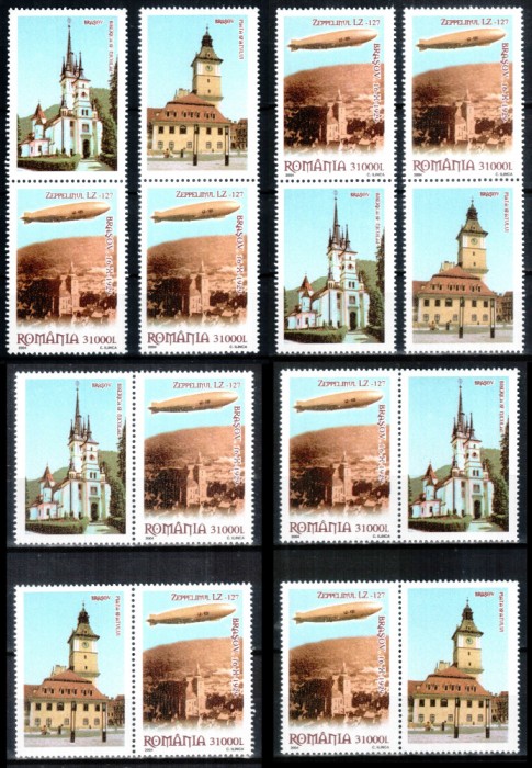 Romania 2004, LP 1652 a, Zeppelin Brasov, cele 8 variante!!!, MNH! LP 360,00 lei