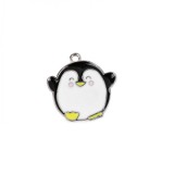 Pandantiv decorativ metalic 20 x 20 mm Pinguin alb, Crisalida