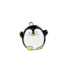 Pandantiv decorativ metalic 20 x 20 mm Pinguin alb