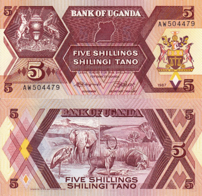 UGANDA 5 shillings 1987 UNC!!! foto