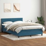 Cumpara ieftin Pat box spring cu saltea, albastru &icirc;nchis, 140x220 cm, catifea